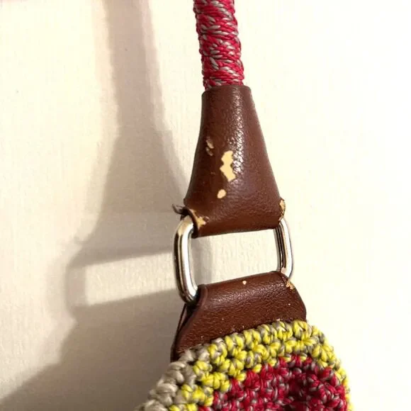 The Sak Cambria Crochet Boho Knit Hobo Tote Bag Purse Rainbow Multicolor Striped - Picture 7 of 7